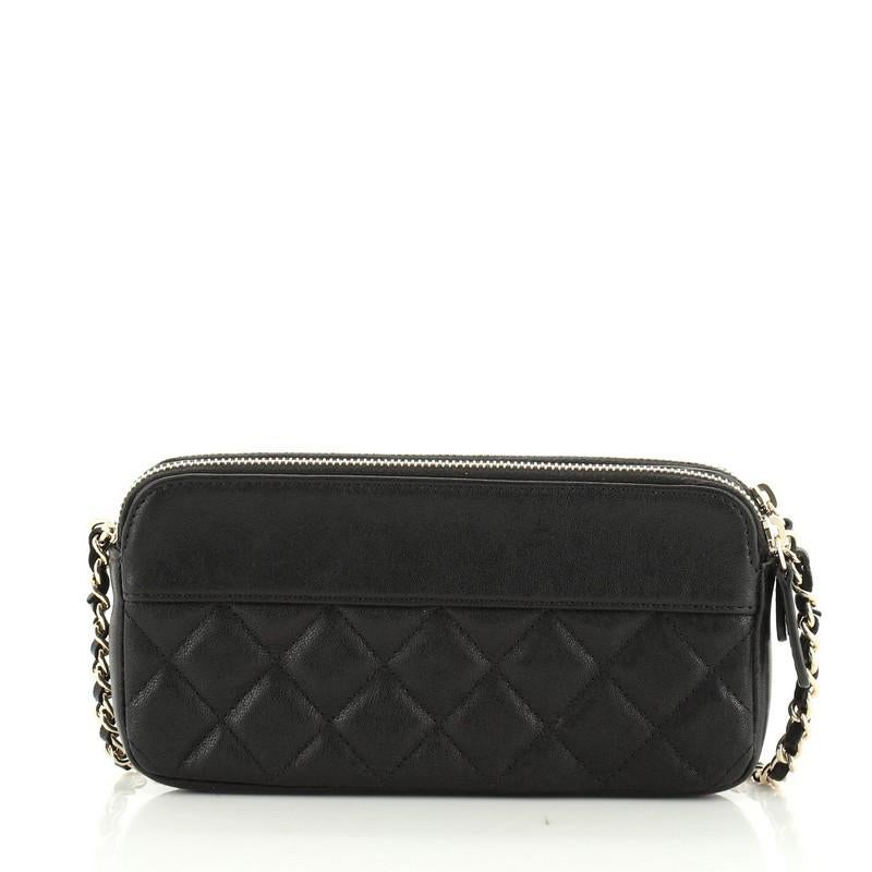 Chanel Vintage Mademoiselle Double Zip Clutch With Chain Quilted Sheepskin In Good Condition In NY, NY