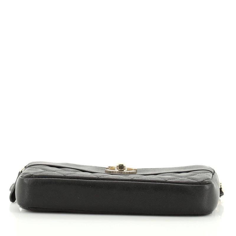 Women's or Men's Chanel Vintage Mademoiselle Double Zip Clutch With Chain Quilted Sheepskin