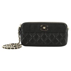 Chanel Vintage Mademoiselle Double Zip Clutch With Chain Quilted Sheepskin 
