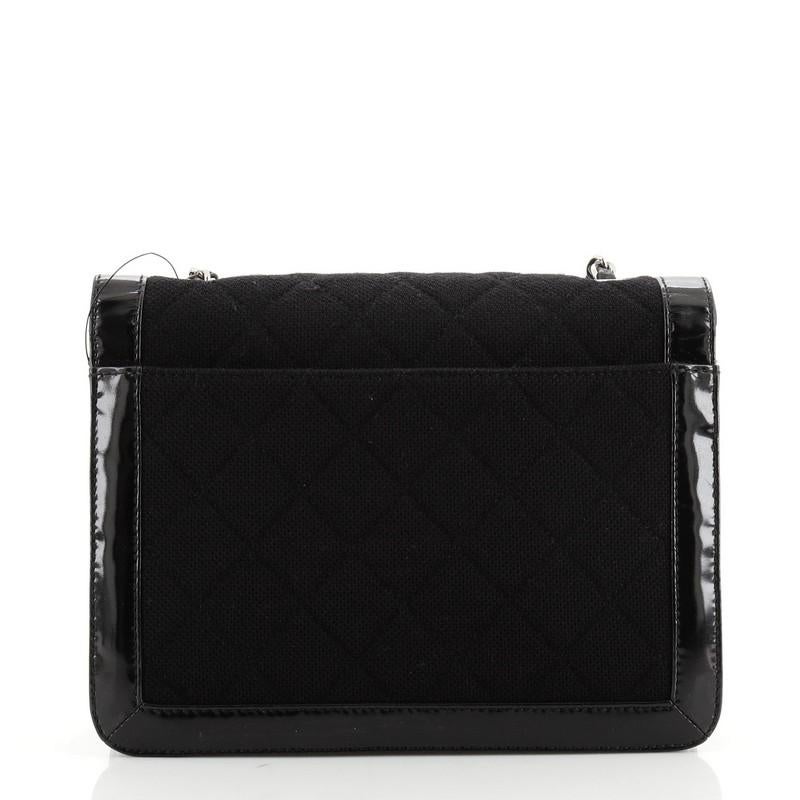 Black Chanel Vintage Mademoiselle Flap Bag Quilted Canvas with Patent Small