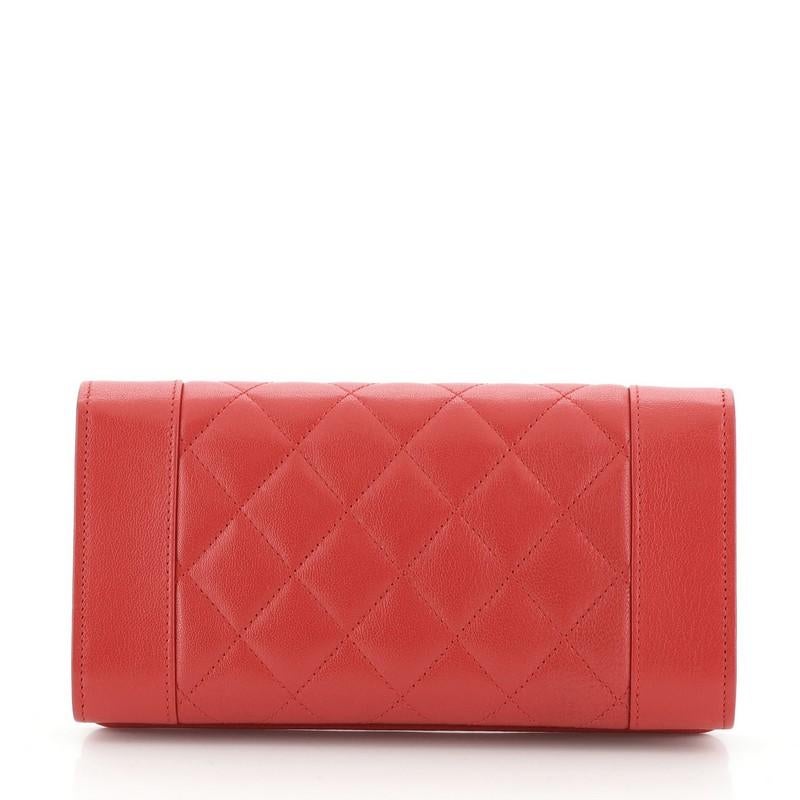 Red Chanel Vintage Mademoiselle Flap Wallet Quilted Sheepskin Long