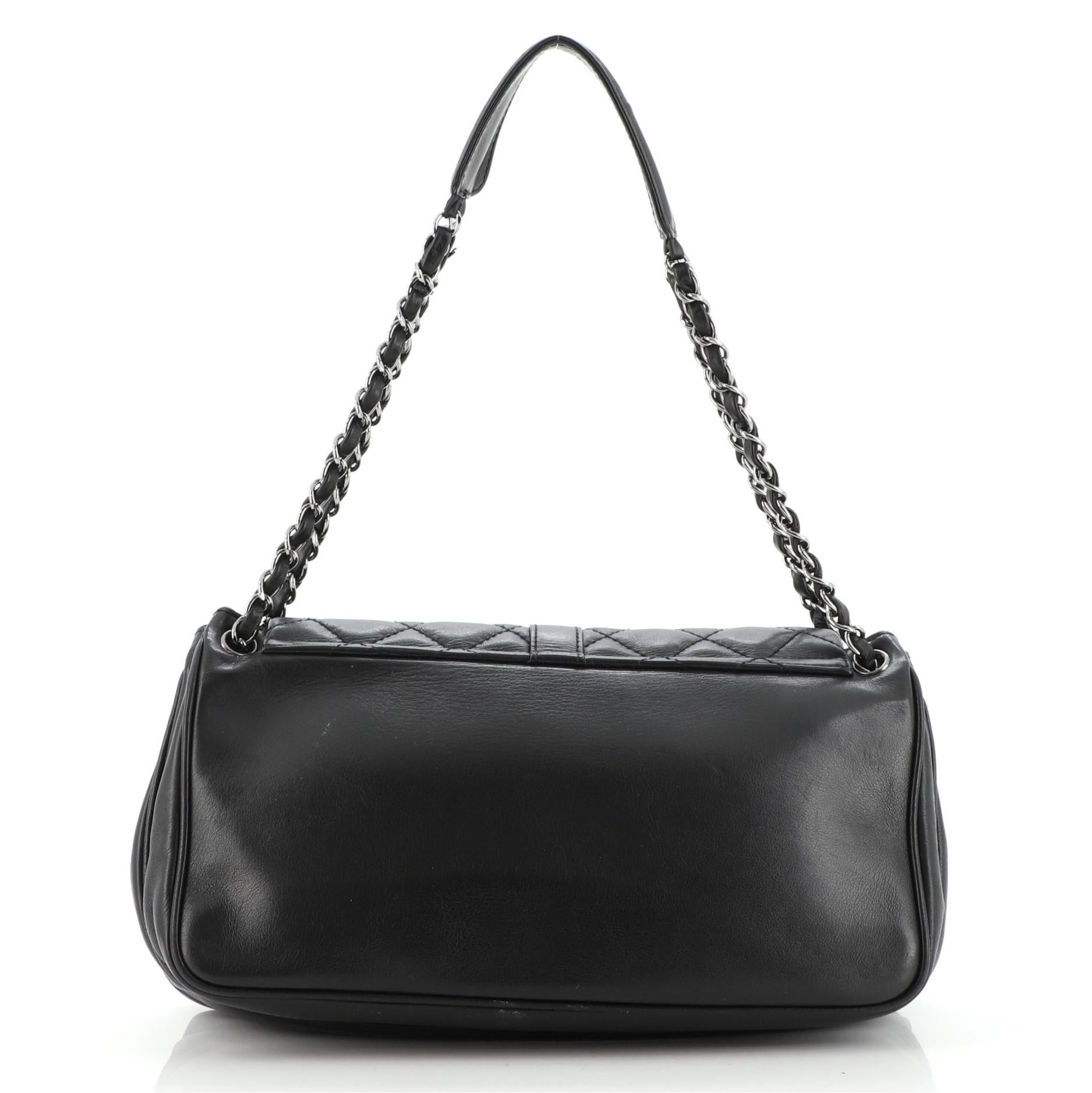 Black Chanel Vintage Mademoiselle Lock Accordion Flap Bag Quilted Lambskin Med