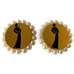 Chanel Vintage Mademoiselle Silhouette  Pearl Clip-On Earrings