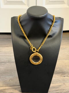 CHANEL Vintage Magnifying CC Logo Glass Pendant Necklace