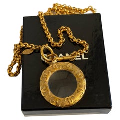 CHANEL Vintage Magnifying CC Logo Glass Pendant Necklace