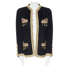 CHANEL Vintage Maharaja black gold metal thread baroque embroidery tailor jacket