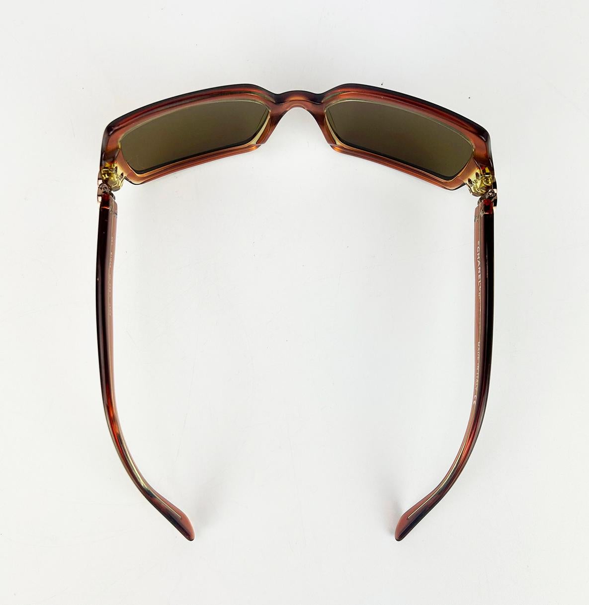 Chanel Vintage Maroon and Green Crystal Lens Sunglasses 5