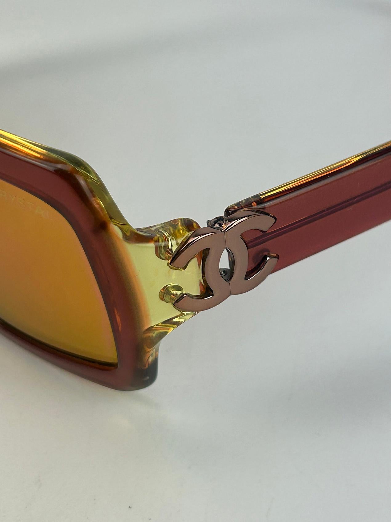 Chanel Vintage Maroon and Green Crystal Lens Sunglasses 6