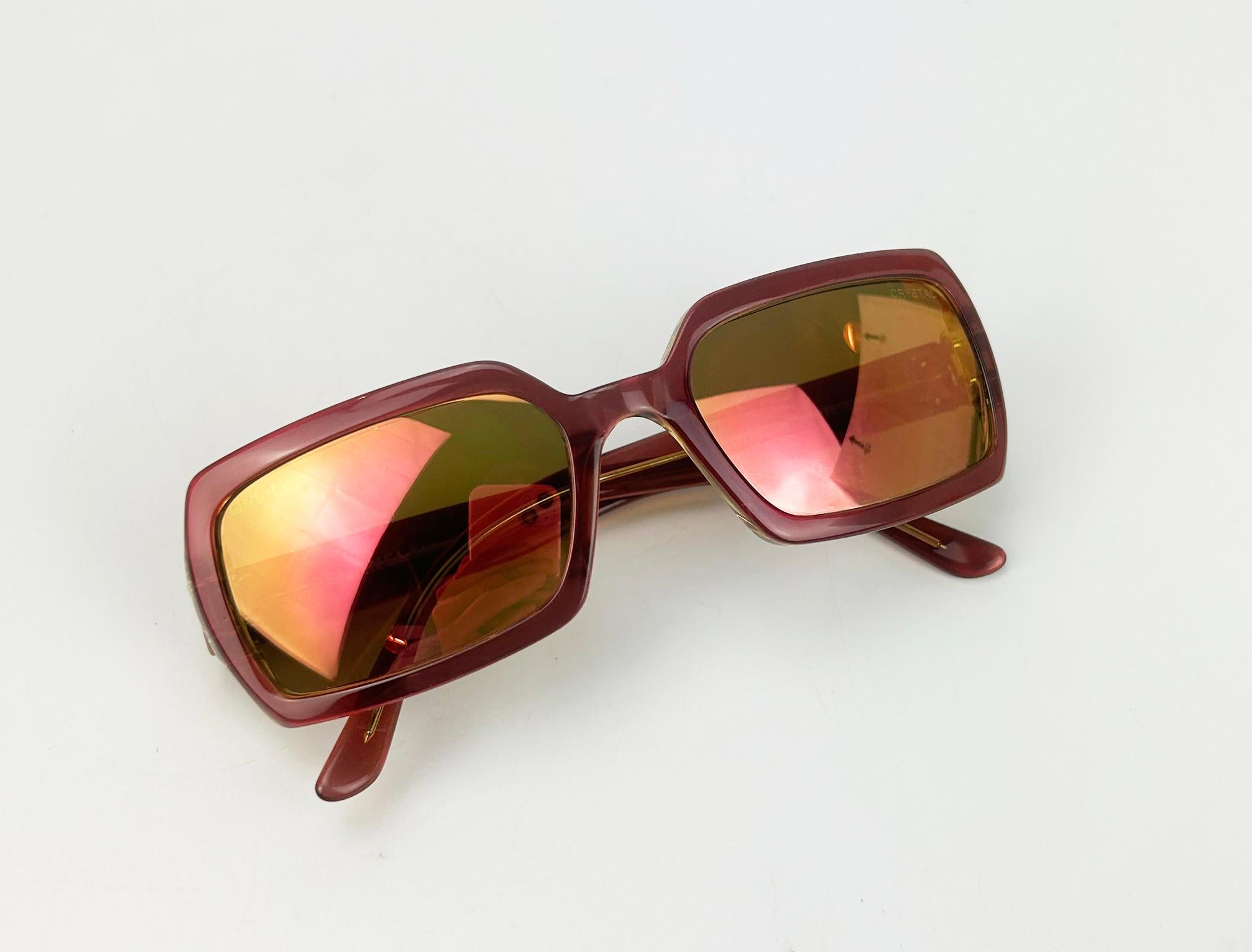 Chanel Vintage Maroon and Green Crystal Lens Sunglasses 8