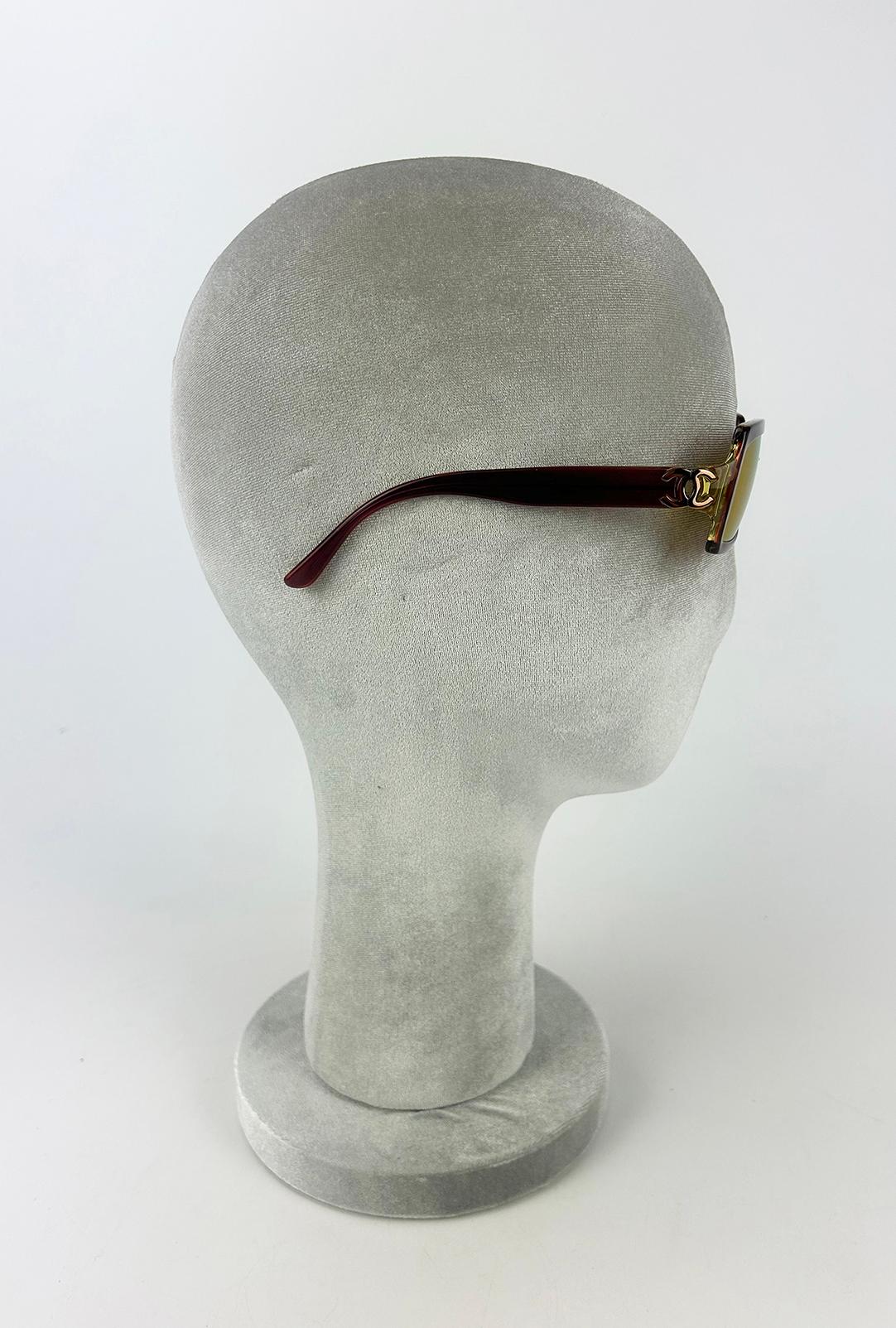 Gray Chanel Vintage Maroon and Green Crystal Lens Sunglasses