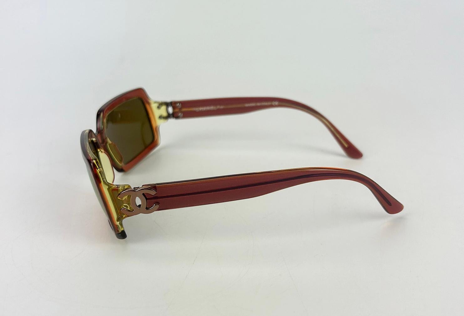 Women's Chanel Vintage Maroon and Green Crystal Lens Sunglasses