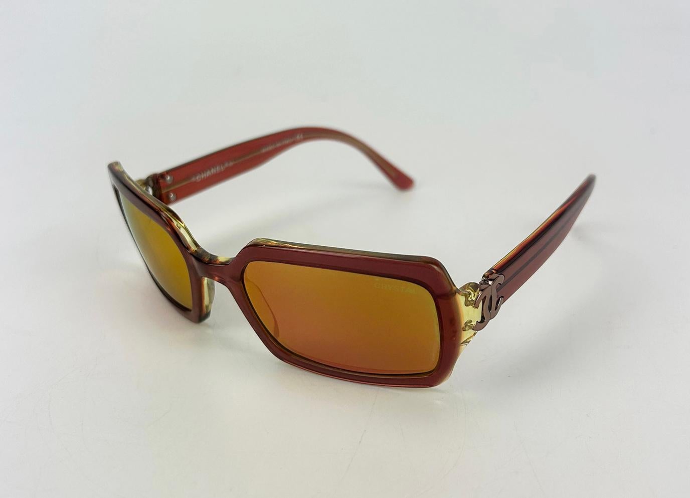 Chanel Vintage Maroon and Green Crystal Lens Sunglasses 1