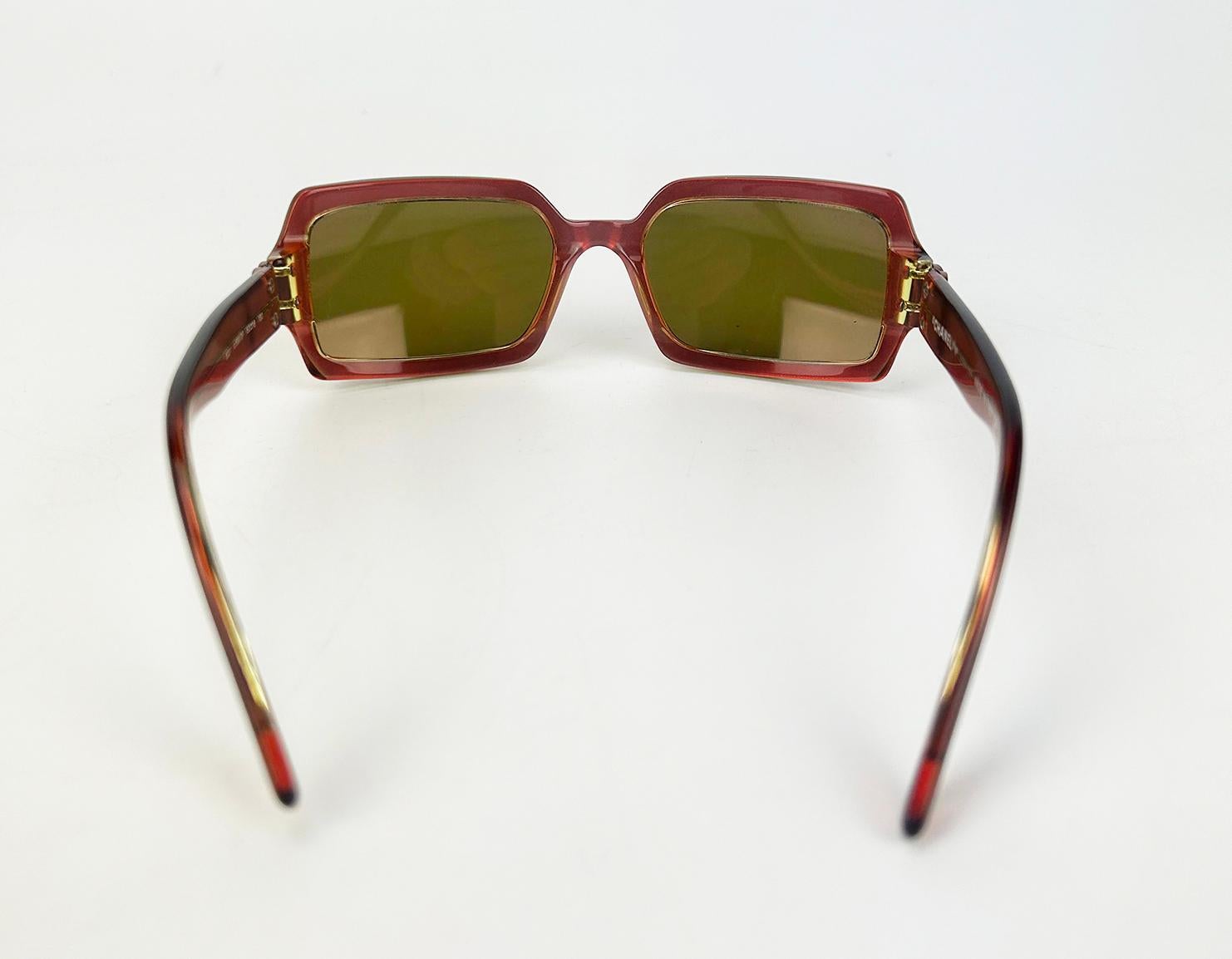 Chanel Vintage Maroon and Green Crystal Lens Sunglasses 4