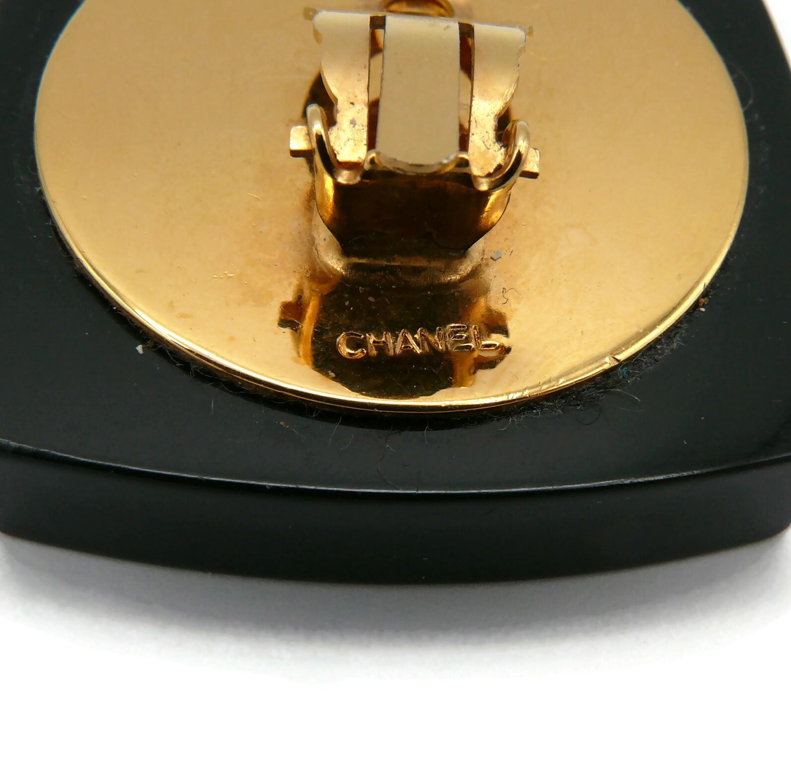 CHANEL Vintage Massive Compact Powder Style Resin Clip-On Earrings For Sale 4