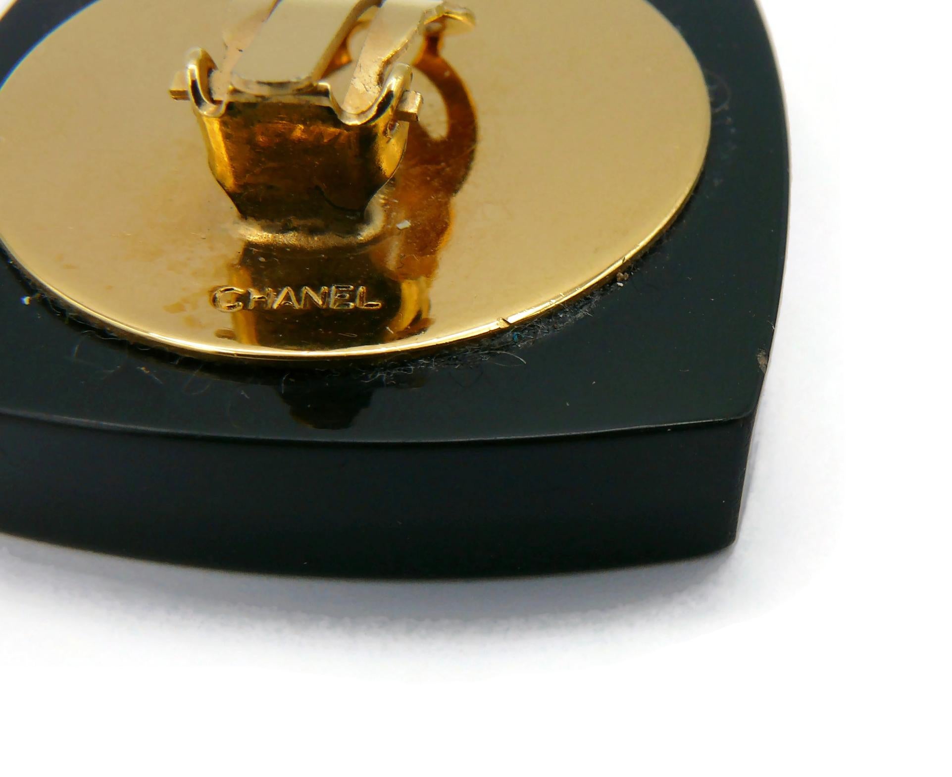 CHANEL Vintage Massive Compact Powder Style Resin Clip-On Earrings For Sale 7
