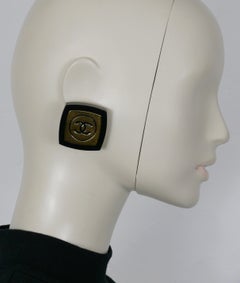 CHANEL Vintage Massive Compact Powder Style Resin Clip-On Earrings