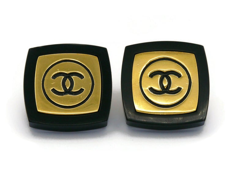 Chanel Earrings Round Resin Coco Mark Cc Logo 99a Vintage One Ear