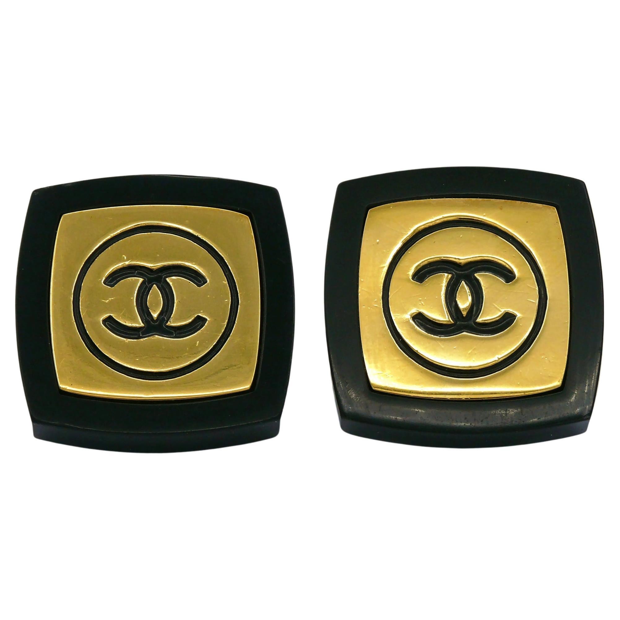 CHANEL Vintage Massive Compact Powder Style Resin Clip-On Earrings For Sale