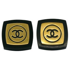 CHANEL Vintage Massive Compact Powder Style Resin Clip-On Earrings