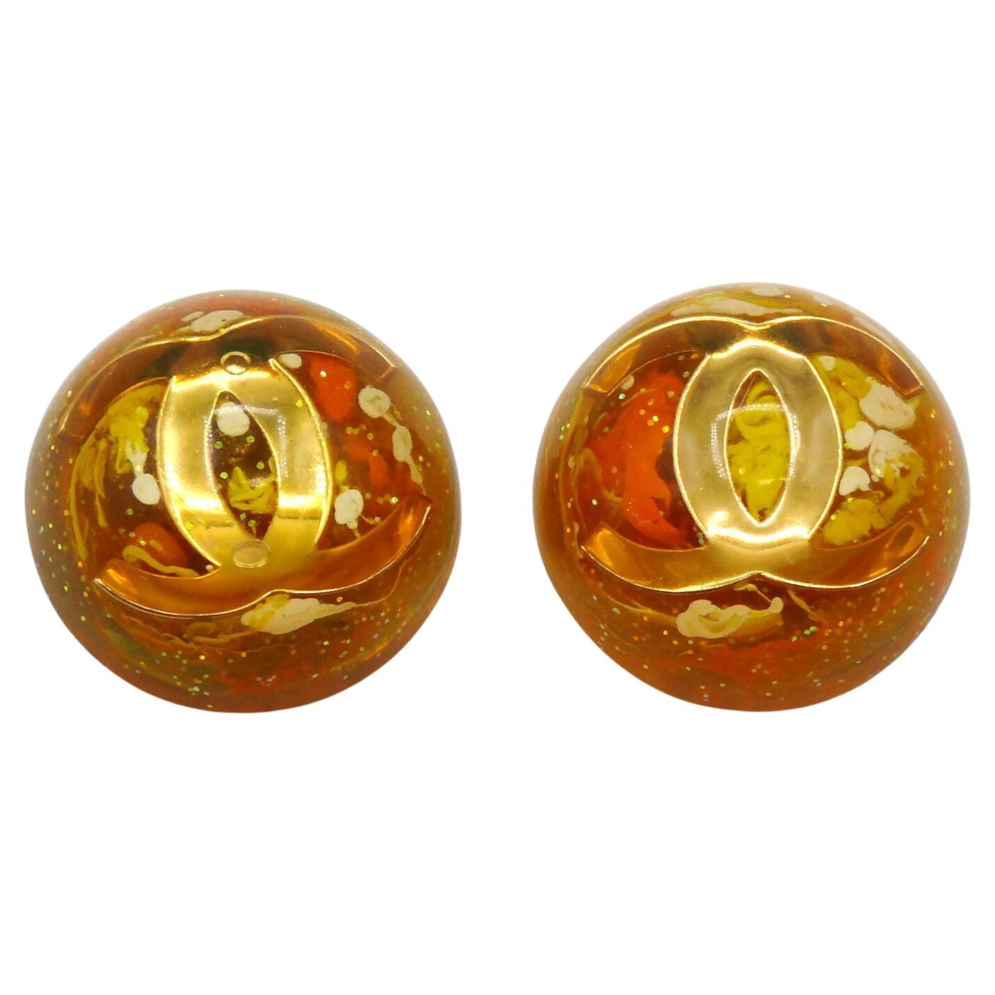 Chanel Vintage Massive Domed Resin CC Clip On Earrings, 1993 For Sale