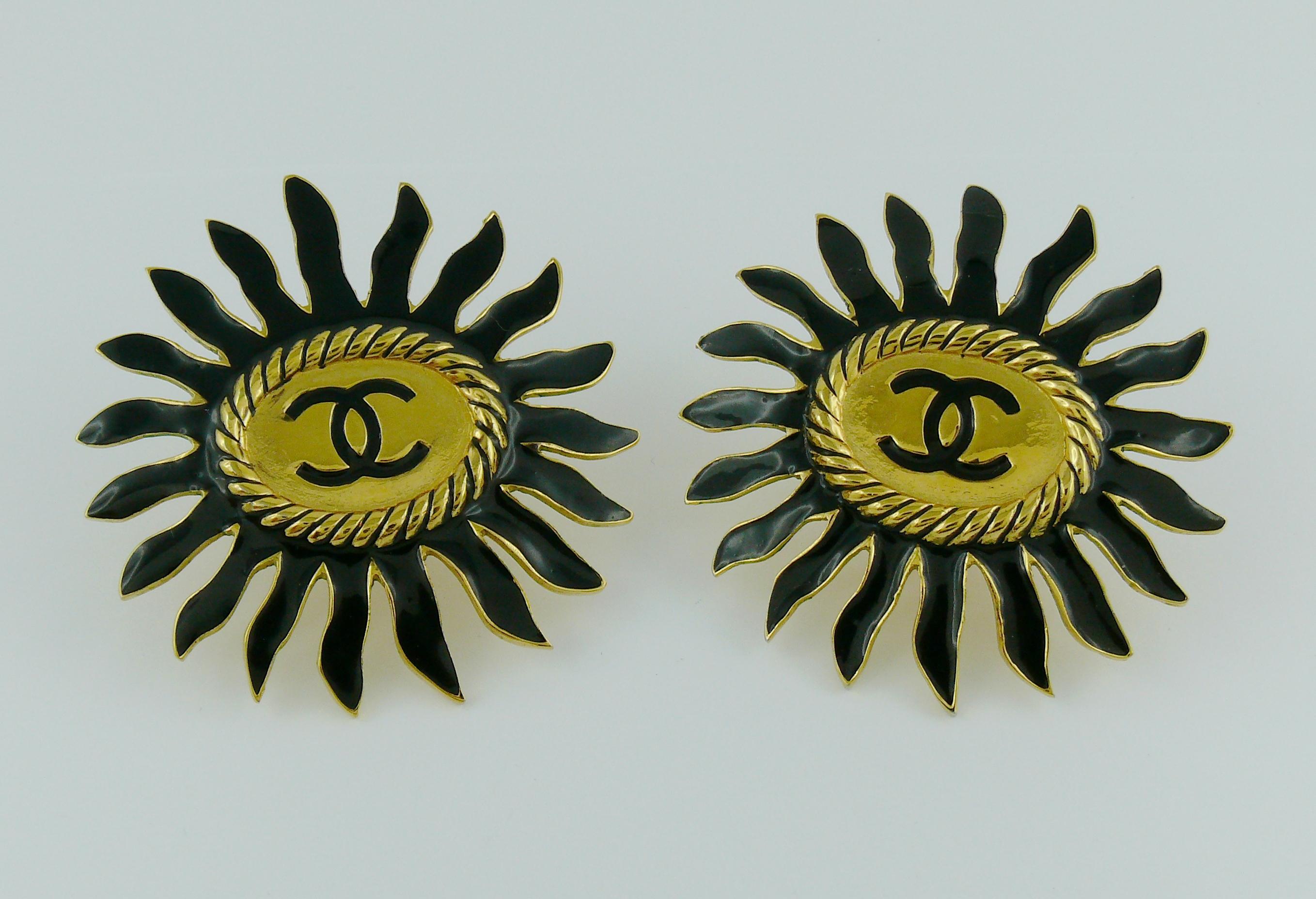 Women's Chanel Vintage Massive Enamel Sunburst Clip On Earrings with CC Monogram