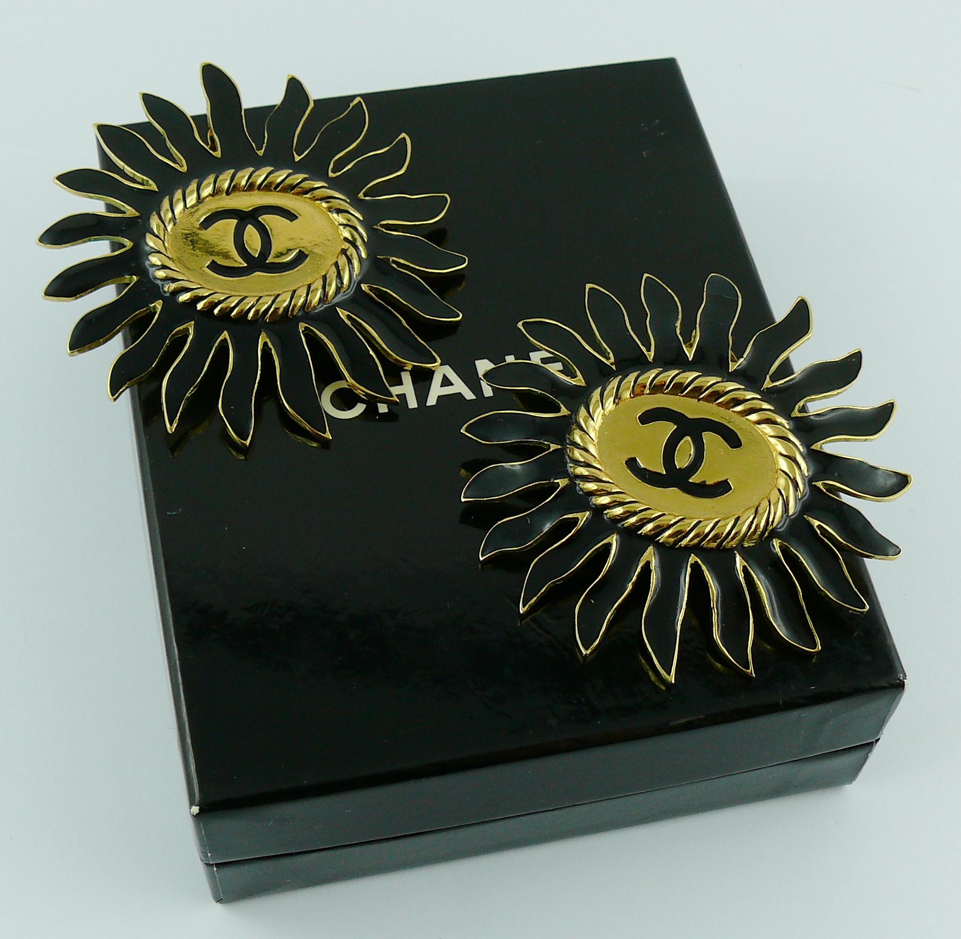 Chanel Vintage Massive Enamel Sunburst Clip On Earrings with CC Monogram 1