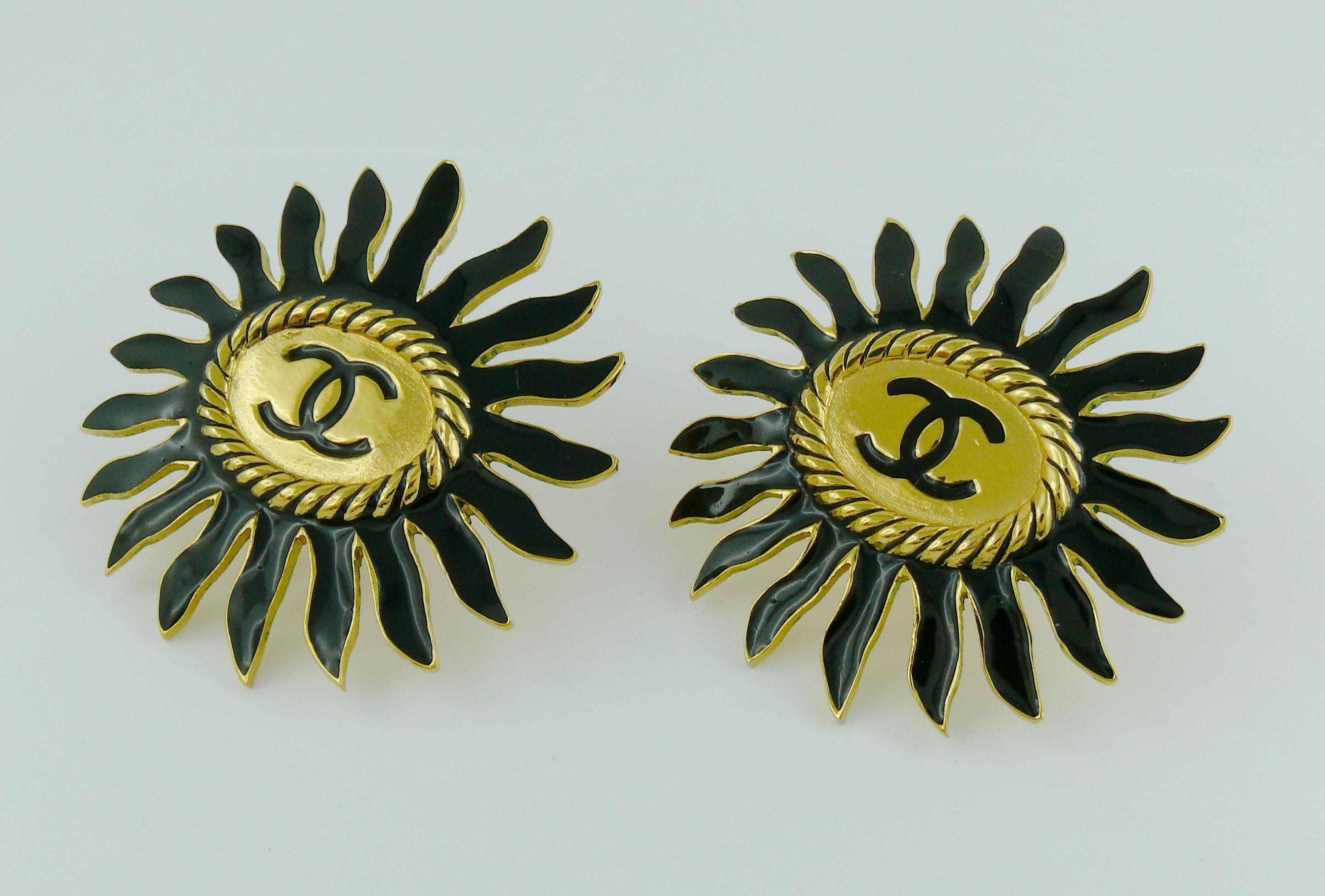 Chanel Vintage Massive Enamel Sunburst Clip On Earrings with CC Monogram 2