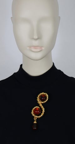 CHANEL Vintage Massive Gold Tone Resin Swirling Rope Glass Cabochon Brooch