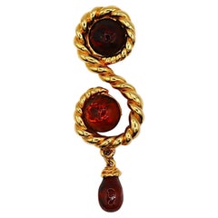 CHANEL Vintage Massive Gold Tone Resin Swirling Rope Glass Cabochon Brooch