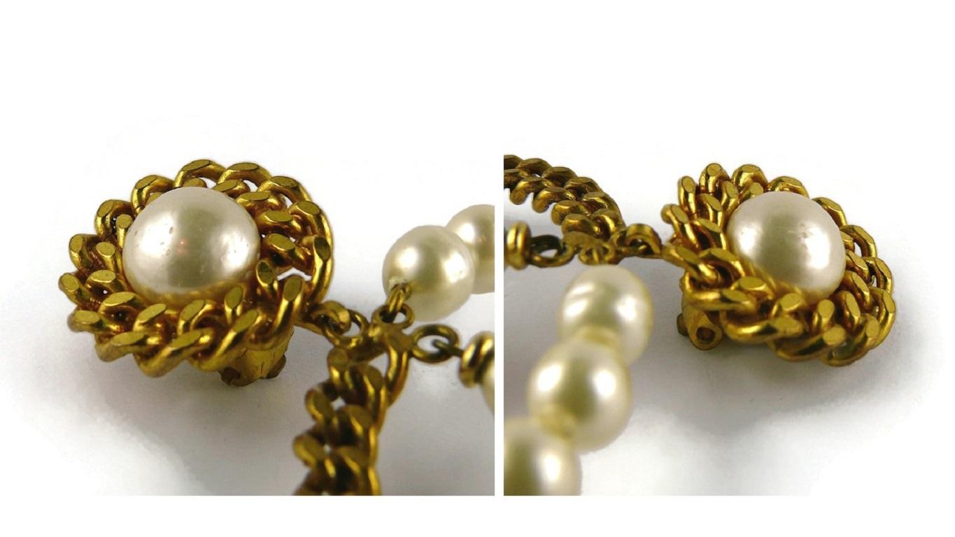 Chanel Vintage Massive Gold Toned Chain and Pearl Hoop Earrings For Sale 10