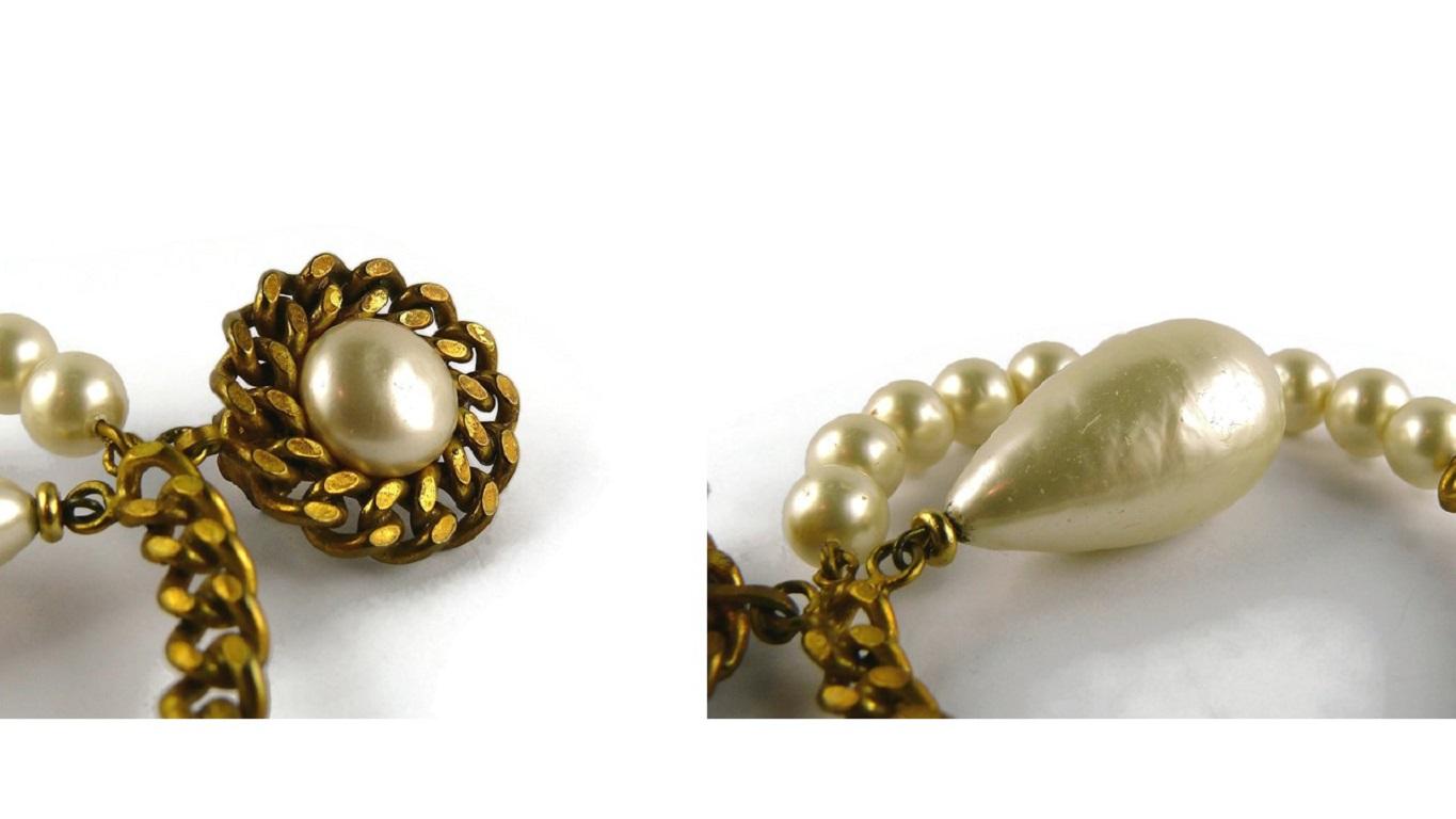 Chanel Vintage Massive Gold Toned Chain and Pearl Hoop Earrings For Sale 13