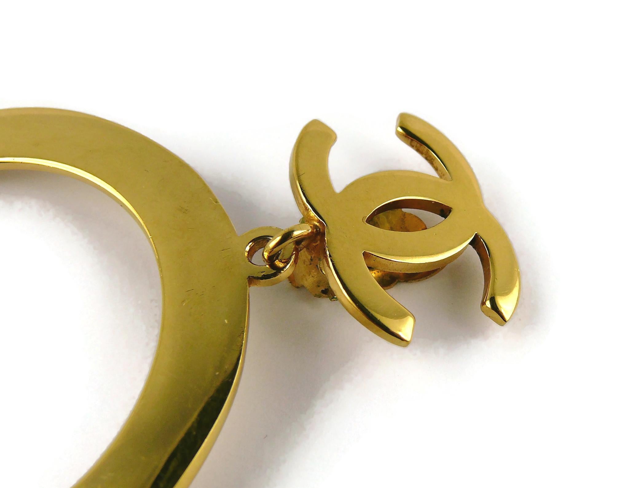Chanel Vintage Massive Gold Toned Iconic Hoop Dangling Earrings For Sale 13