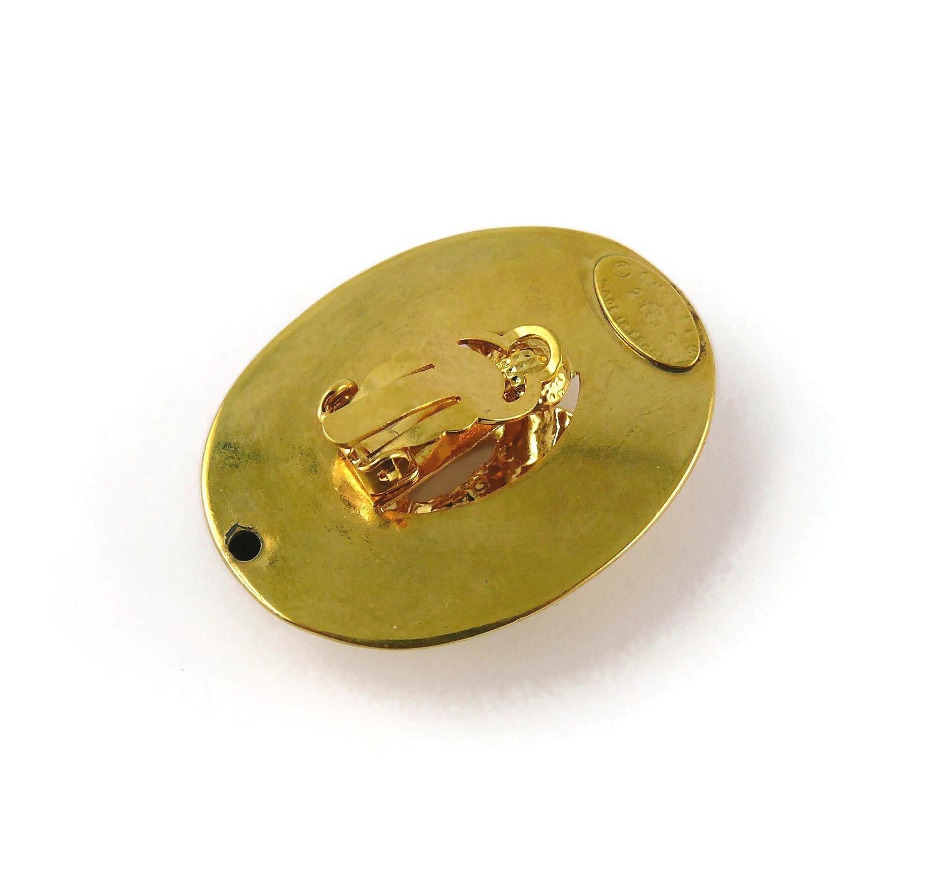 Chanel Vintage Massive Gold Toned Oval CC Logo Earrings For Sale 3