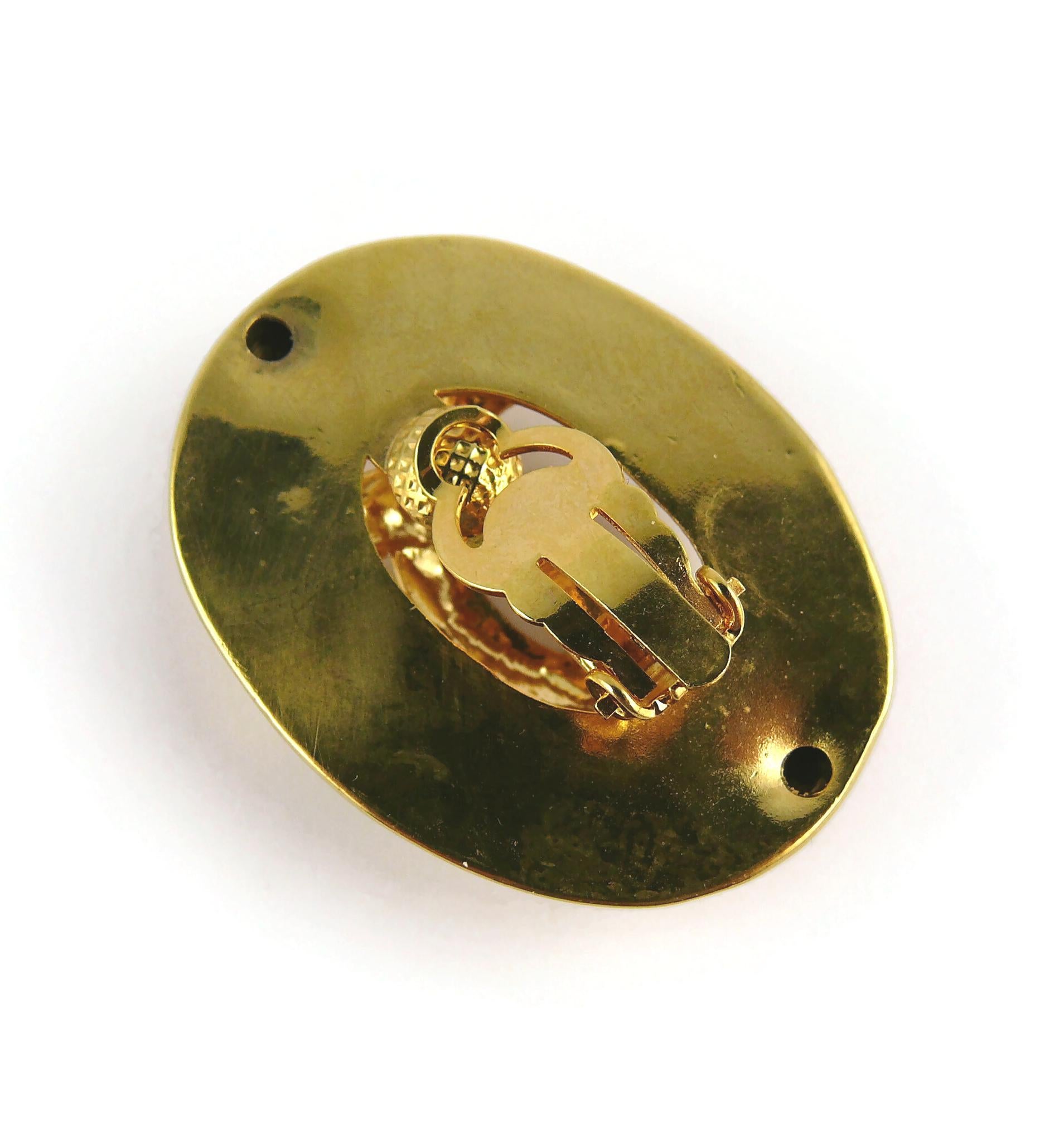 Chanel Vintage Massive Gold Toned Oval CC Logo Earrings For Sale 4
