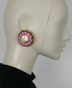 CHANEL Vintage Massive Pink Resin Faux Pearl Clip On Earrings, 1990