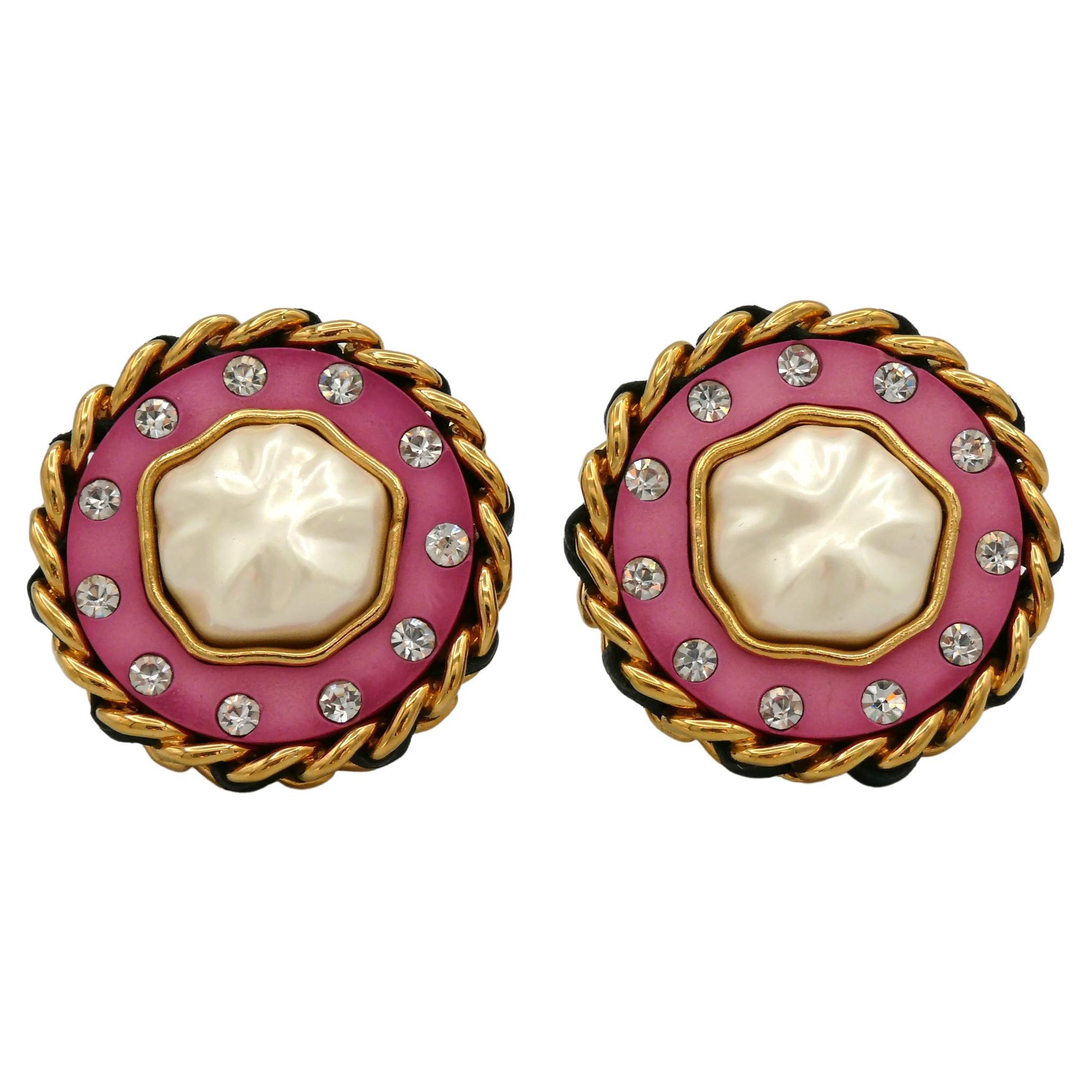 CHANEL Vintage Massive Pink Resin Faux Pearl Clip On Earrings, 1990 For Sale
