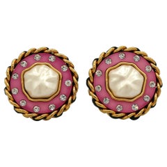 CHANEL Vintage Massive Pink Resin Faux Pearl Clip On Earrings, 1990