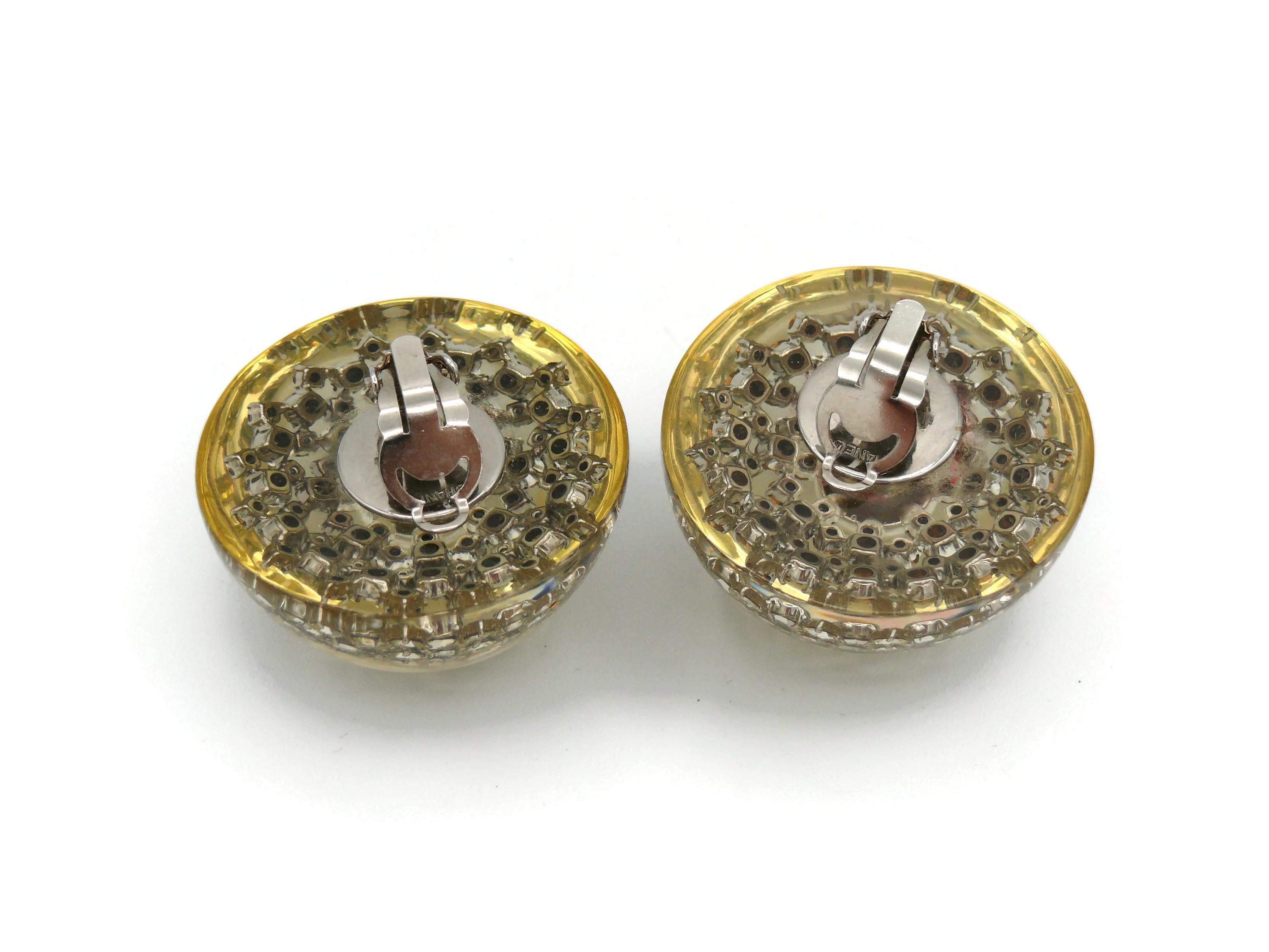 CHANEL Vintage Massive Resin Faux Pearl Crystals Domed Clip On Earrings For Sale 2
