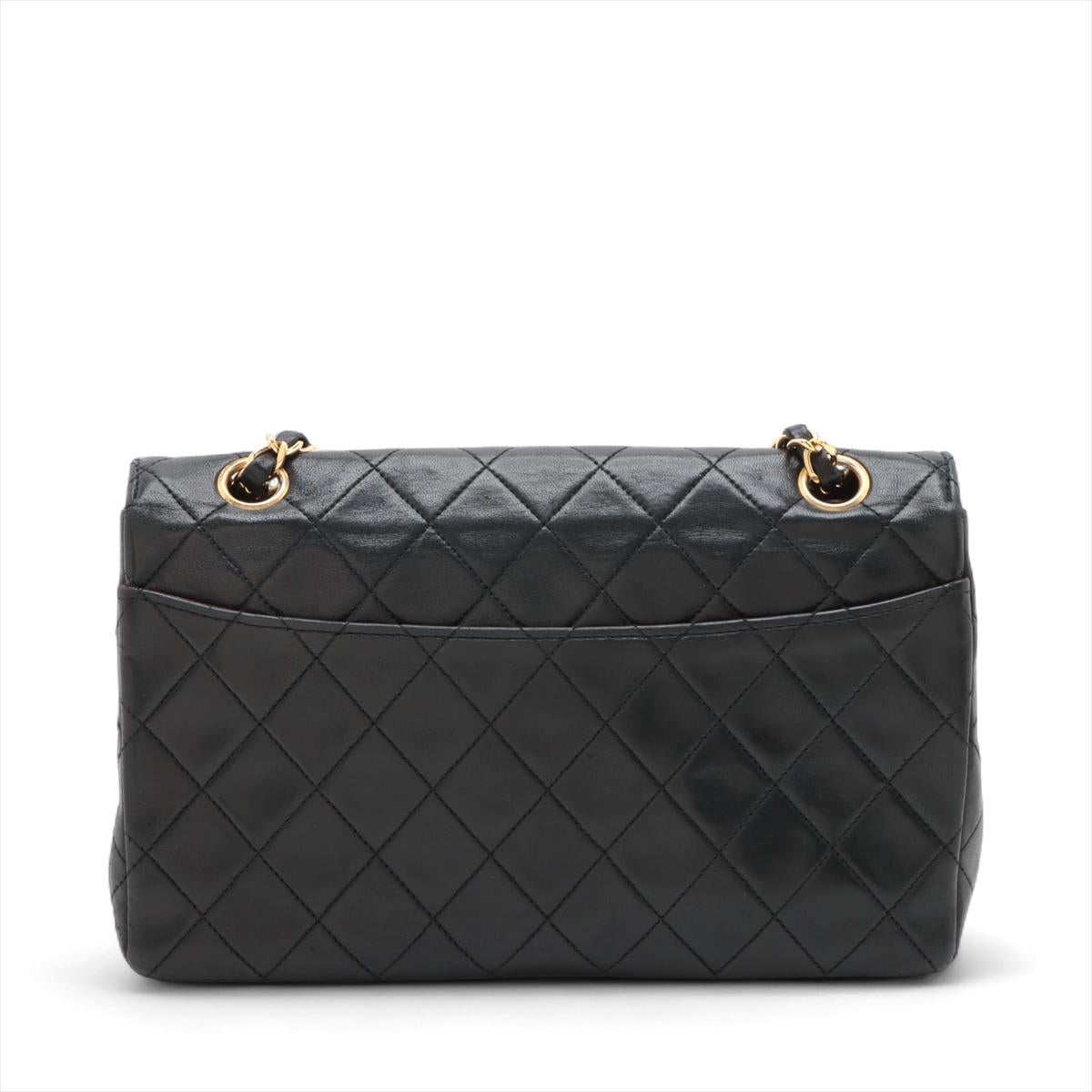 Chanel Vintage Matelasse Lammfell einzelne Klappe Doppelkette Tasche schwarz (Schwarz) im Angebot