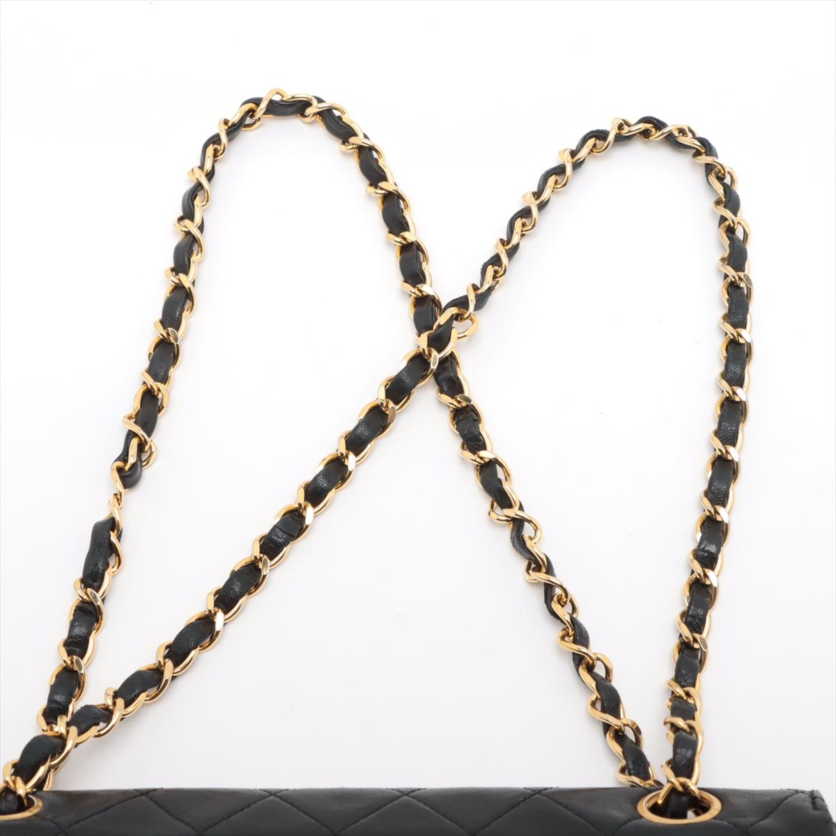 Chanel Vintage Matelasse Lammfell einzelne Klappe Doppelkette Tasche schwarz im Angebot 1