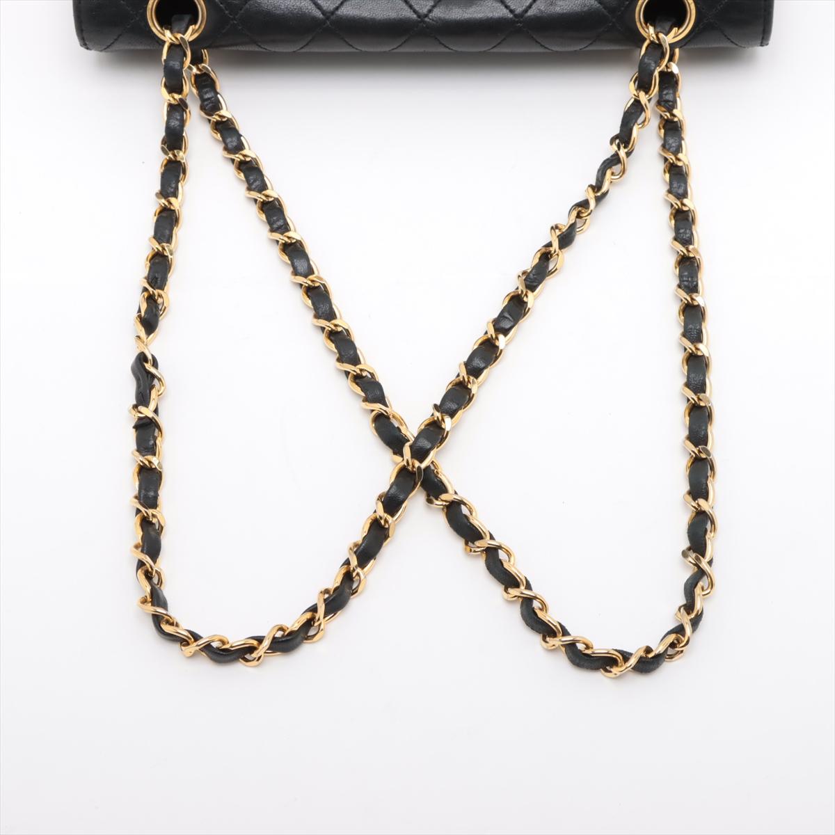 Chanel Vintage Matelasse Lammfell einzelne Klappe Doppelkette Tasche schwarz im Angebot 2