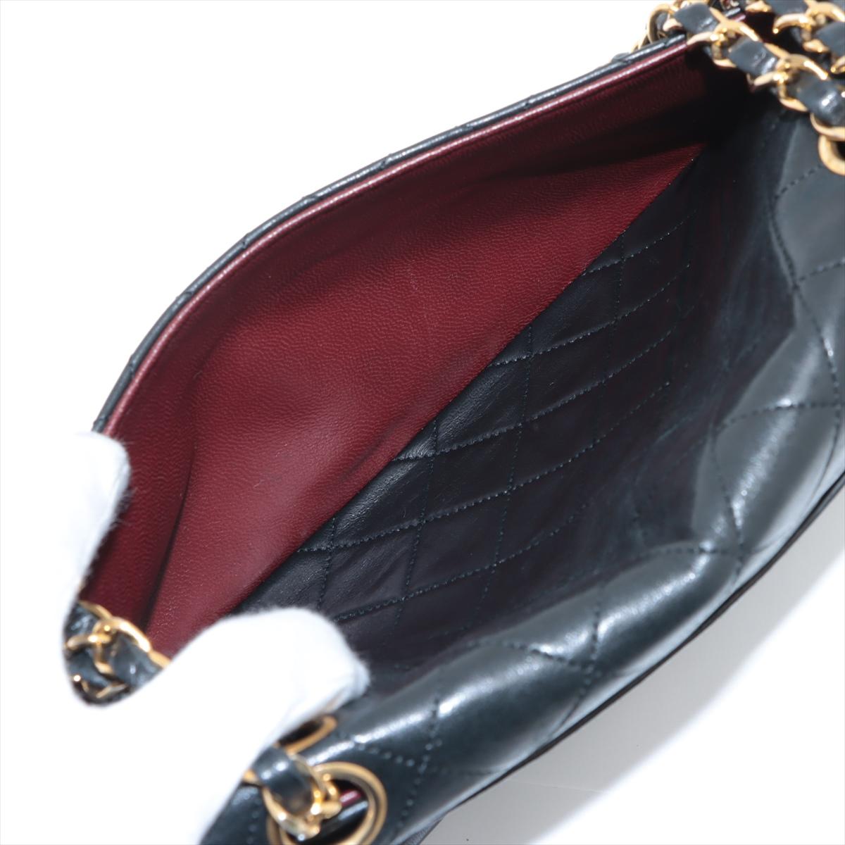 Chanel Vintage Matelasse Lammfell einzelne Klappe Doppelkette Tasche schwarz im Angebot 3