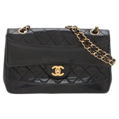 Chanel Vintage Matelasse Lambskin Single Flap Double Chain Bag Black
