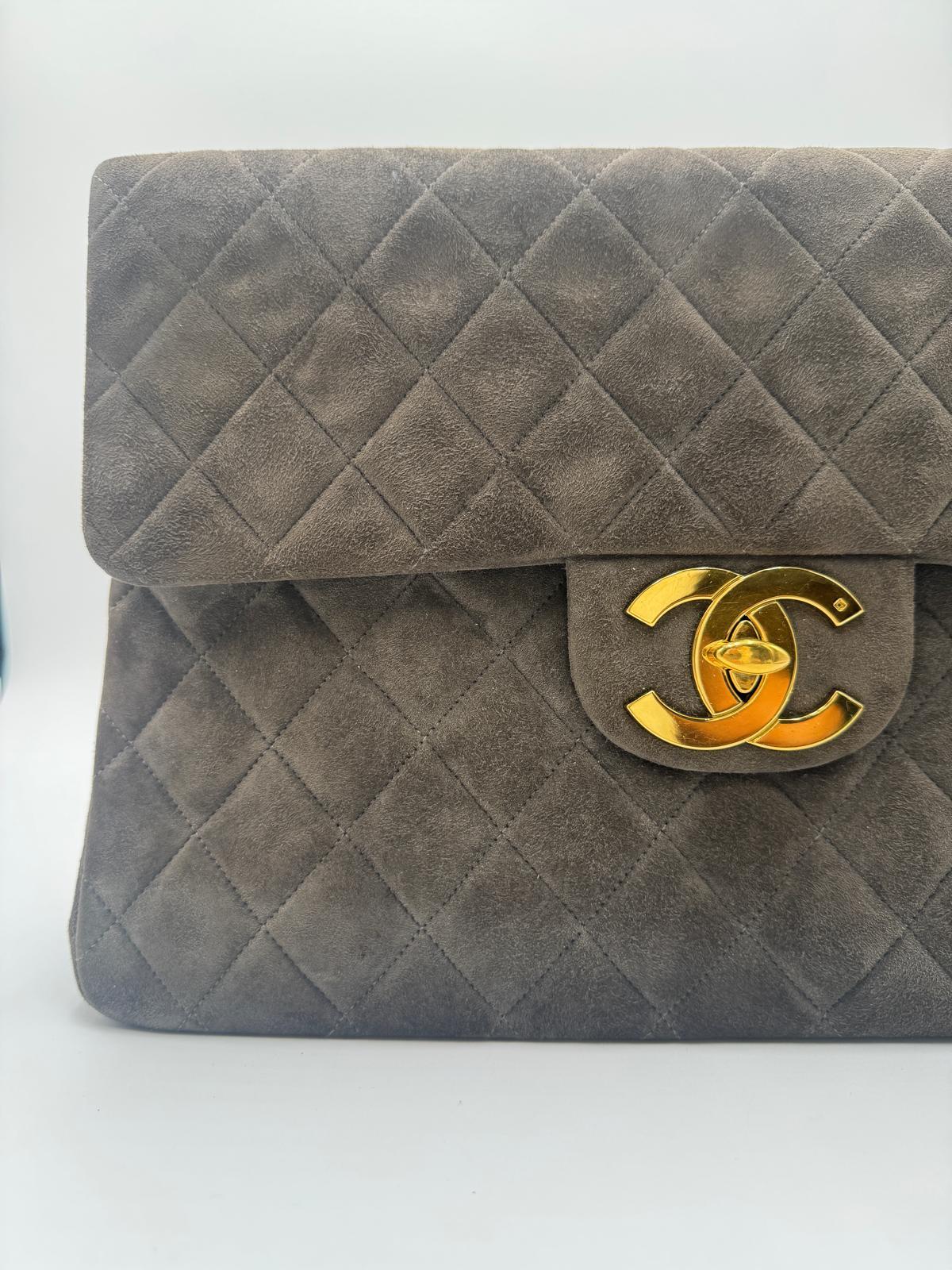 Black Chanel Vintage Maxi Suede Flap Bag For Sale