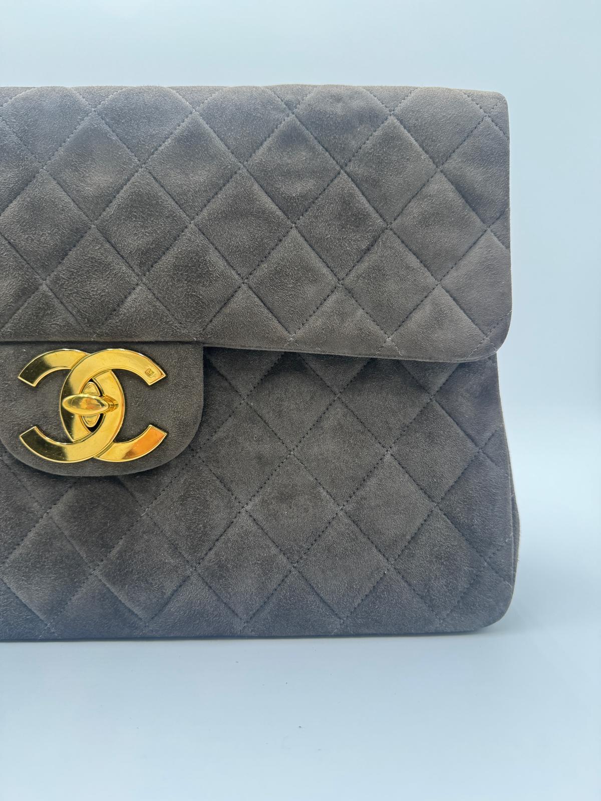 Chanel Vintage Maxi Suede Flap Bag In Excellent Condition For Sale In San Francisco, CA