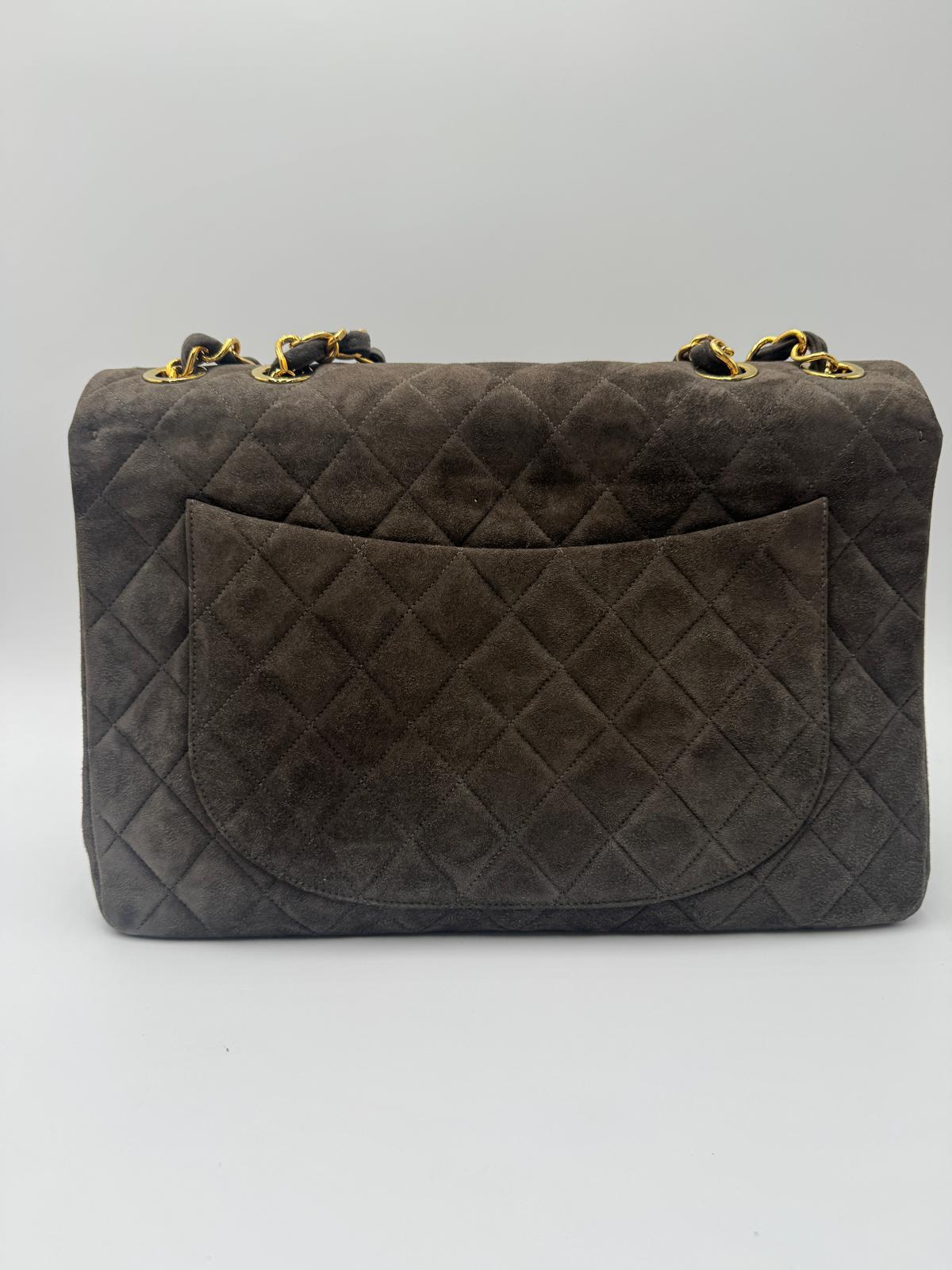 Chanel Vintage Maxi Suede Flap Bag For Sale 2