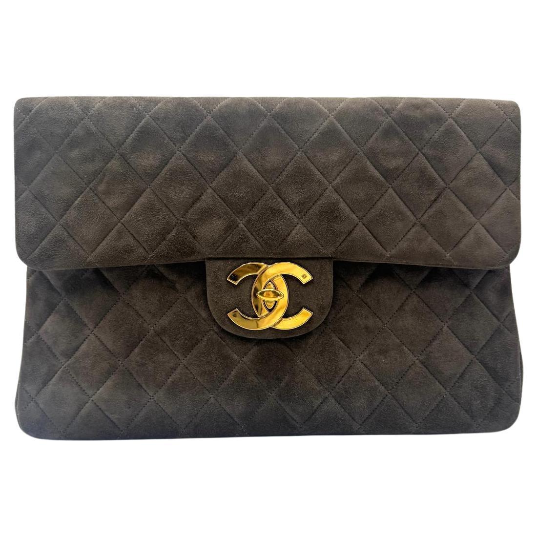 Chanel Vintage Maxi Suede Flap Bag For Sale