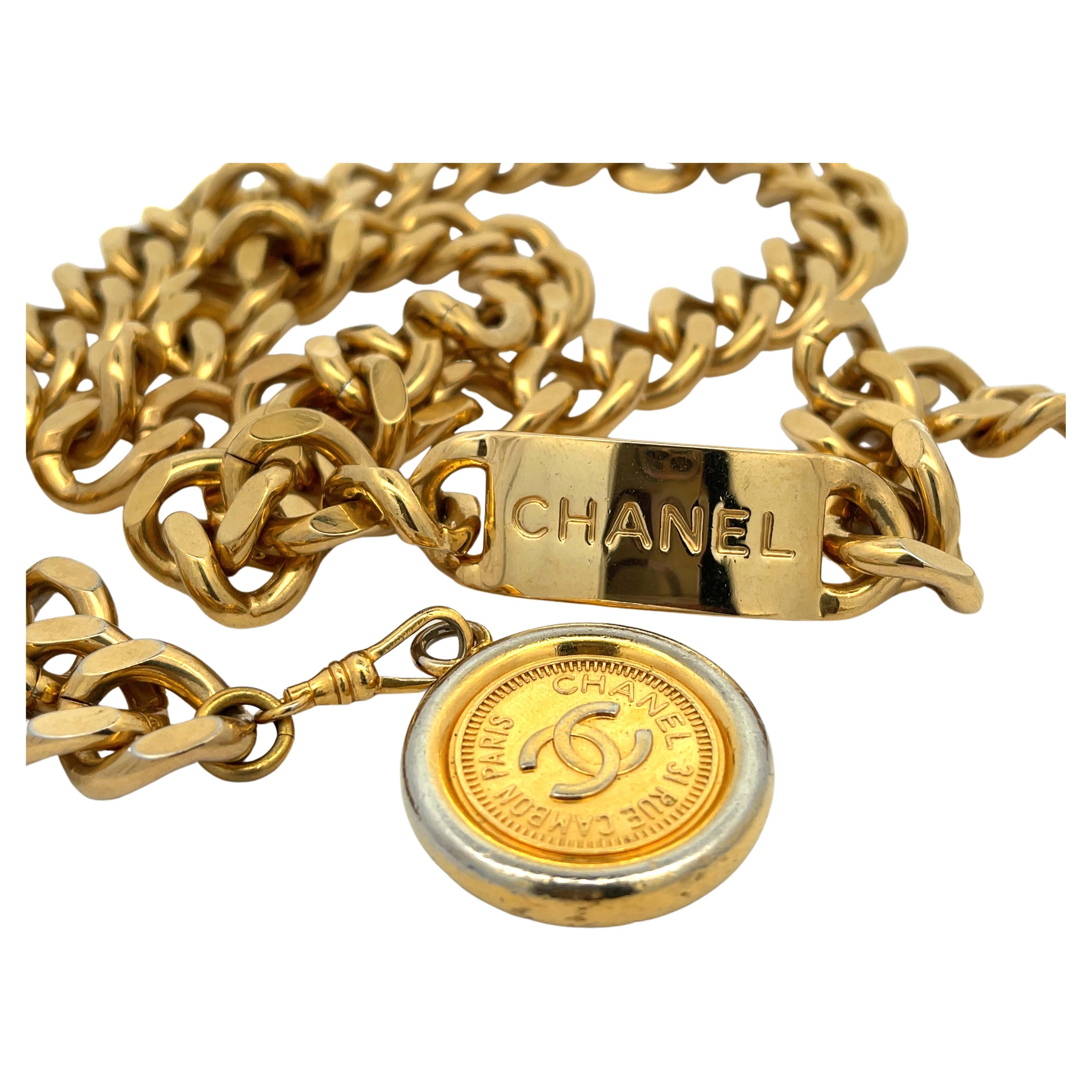 Chanel Vintage Gold Metal And Black Acrylic CC Medallion Drop