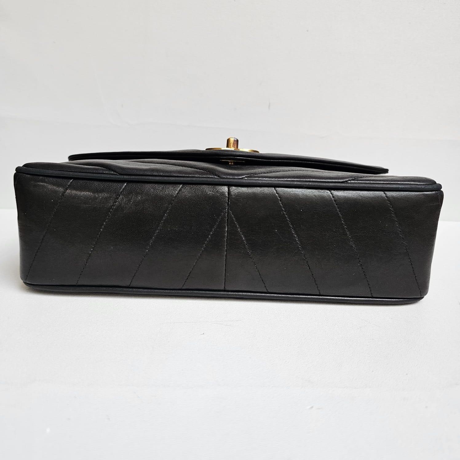 Chanel Vintage Medium Black Lambskin Chevron Flap Bag For Sale 9