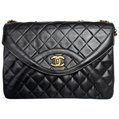 Chanel Vintage Medium Black Quilted Lambskin Paris Limited Single Flap Gold Hard